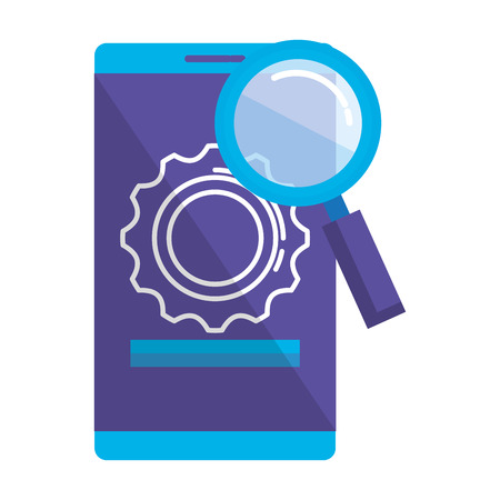 smartphone with gears and magnifying vector illustration designのイラスト素材