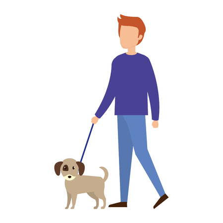 man with dog character vector illustration designのイラスト素材