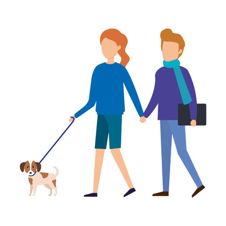 couple with dog characters vector illustration designのイラスト素材