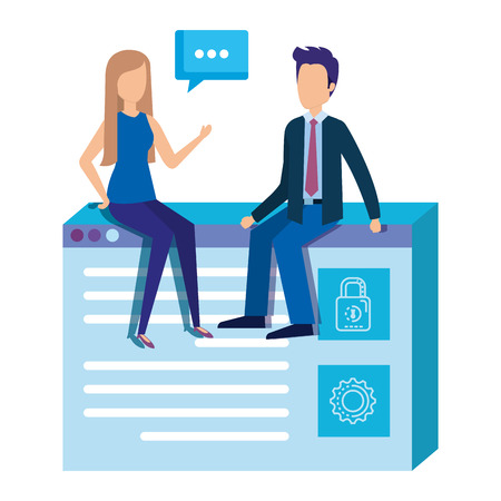 template webpage with mini couple vector illustration designのイラスト素材