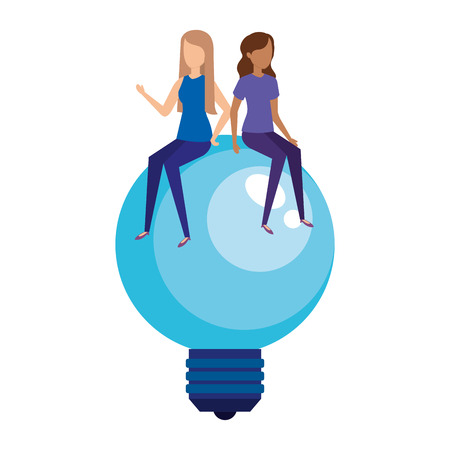 bulb light idea with mini women vector illustration designのイラスト素材