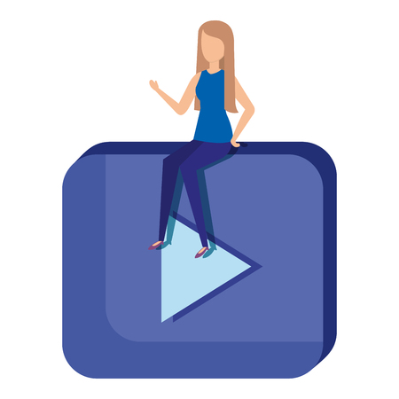 play button with mini girl vector illustration designのイラスト素材