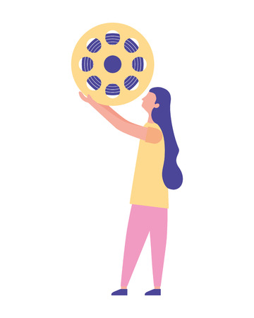 woman holding reel strip cinema vector illustrationのイラスト素材