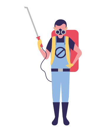 worker with mask and pest extermination machine vector illustrationのイラスト素材