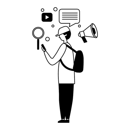 young man character social media vector illustrationのイラスト素材