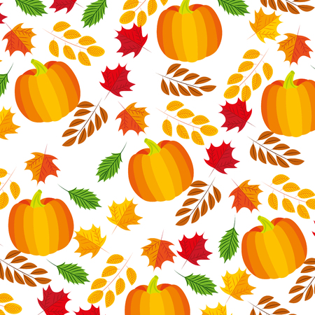 pumpkins maple leaves branch decoration pattern vector illustrationのイラスト素材