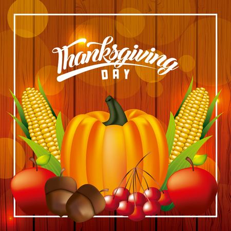 thanksgiving happy day pumpkin vegetables food frame vector illustrationのイラスト素材