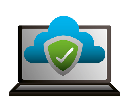 laptop cloud computing shield protection vector illustrationのイラスト素材