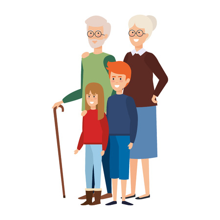grandparents couple with kids vector illustration designのイラスト素材