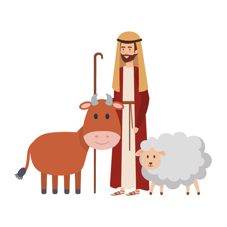saint joseph with ox and sheep vector illustration designのイラスト素材