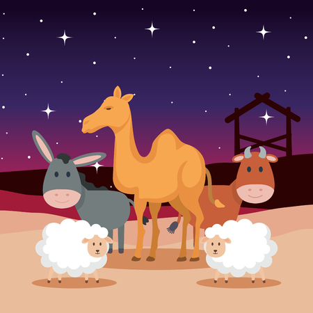 group of animals manger characters vector illustration designのイラスト素材