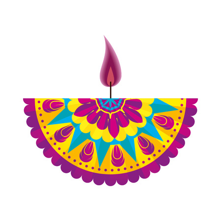 happy diwali card with candle and mandala vector illustration designのイラスト素材