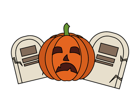 halloween day gravestones pumpkin creepy vector illustrationのイラスト素材