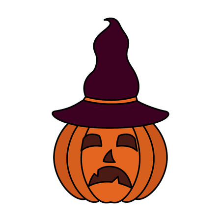 halloween day sad creepy pumpkin using hat vector illustrationのイラスト素材