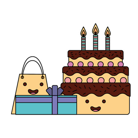 happy birthday cake gifts and bag vector illustrationのイラスト素材