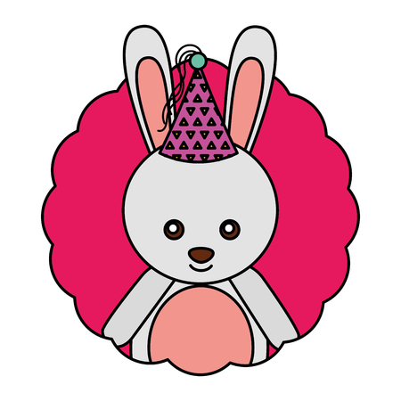 cute rabbit kawaii party hat vector illustrationのイラスト素材