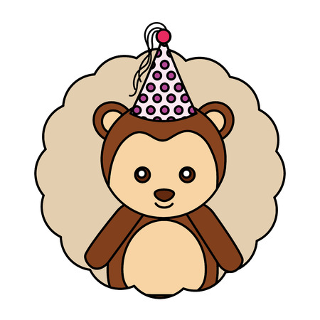 cute monkey kawaii party hat vector illustrationのイラスト素材