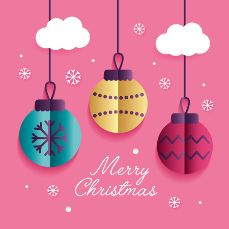 merry christmas clouds snowflakes balls decoration vector illustrationのイラスト素材