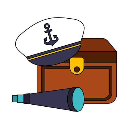 chest hat and spyglass equipment nautical vector illustration imageのイラスト素材