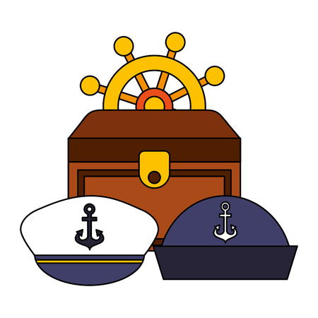 boat helm chest and hats equipment nautical vector illustration imageのイラスト素材