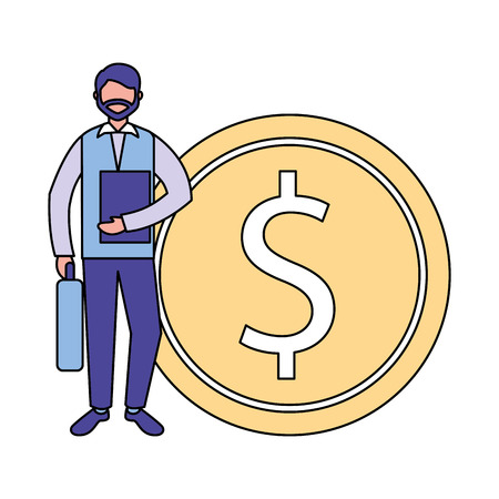 businessman holding suitcase and dollar coin vector illustrationのイラスト素材