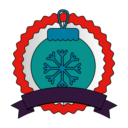 merry christmas ribbon sticker ball snowflake vector illustrationのイラスト素材