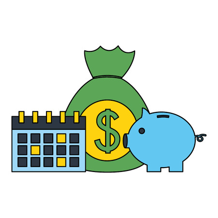 money bag piggy bank and calendar fintech digital vector illustrationのイラスト素材