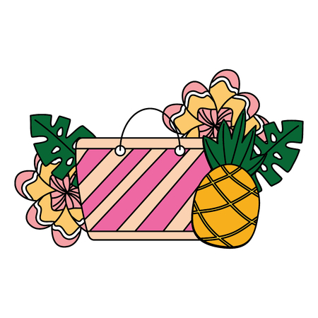 beach bag pineapple flower tropical summer vector illustrationのイラスト素材