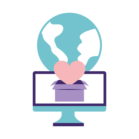 global help computer screen gift box vector illustrationのイラスト素材