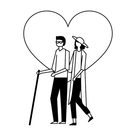 volunteers help heart love woman carry a blind person vector illustrationのイラスト素材
