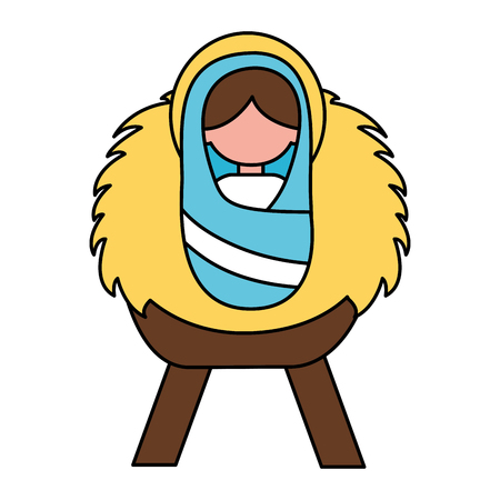 cute baby jesus in the crib merry christmas vector illustrationのイラスト素材
