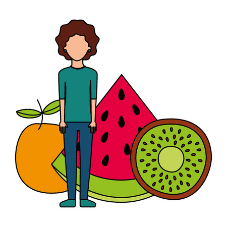 woman fresh fruits nutrition diet vector illustrationのイラスト素材