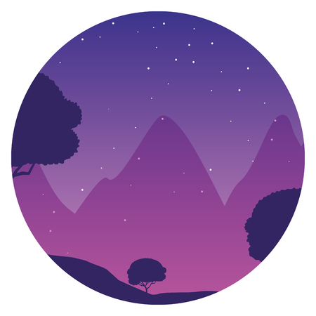 night mountains trees nature landscape background vector illustrationのイラスト素材