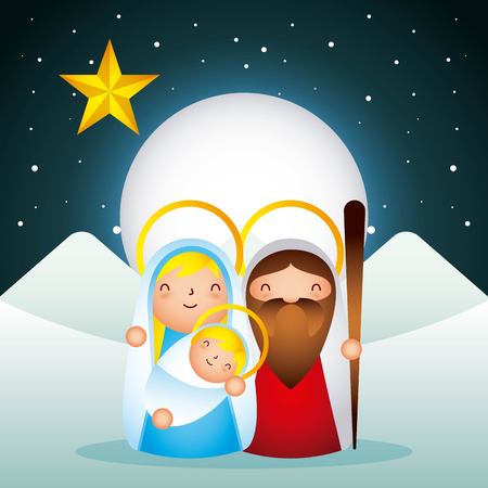 manger epiphany sacred family dessert landscape moon vector illustrationのイラスト素材