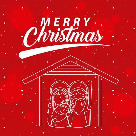 merry christmas sign sacred family stars vector illustrationのイラスト素材