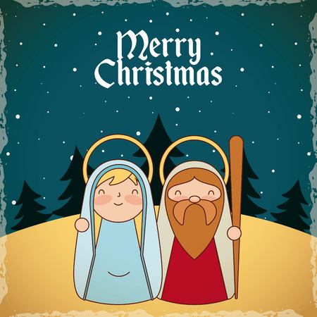 merry christmas desert stars maria and jesus vector illustrationのイラスト素材