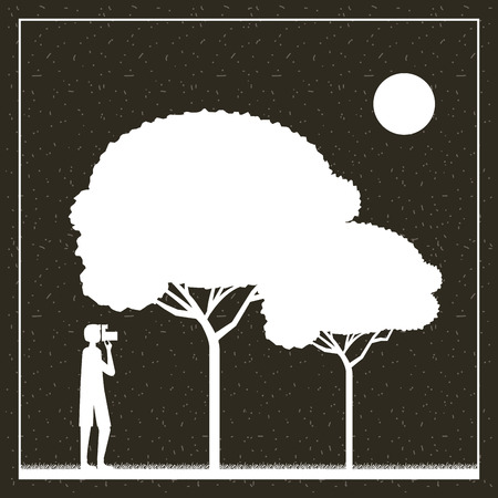 wanderlust travel boy taking photo trees vector illustrationのイラスト素材
