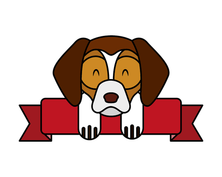 pet dog with ribbon on white background vector illustrationのイラスト素材