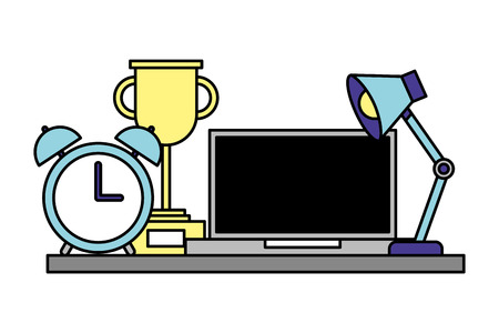 office lamp computer trophy and clock vector illustrationのイラスト素材
