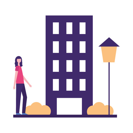 woman standing near building city vector illustrationのイラスト素材