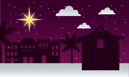 manger epiphany desert castle palms shooting star night vector illustrationのイラスト素材