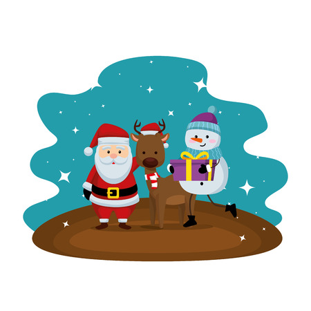 christmas santa claus with reindeer and snowman vector illustrationのイラスト素材