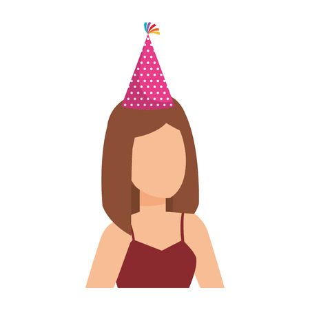 beautiful woman with party hat vector illustration designのイラスト素材