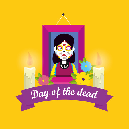 picture with candles and flowers to day of the dead vector illustrationのイラスト素材