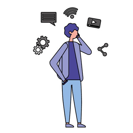 man using smartphone social media vector illustrationのイラスト素材