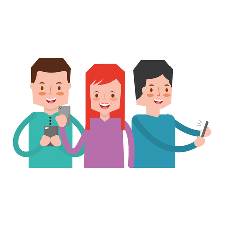people group using mobile social media vector illustrationのイラスト素材