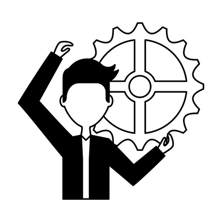 businessman holding gear solution idea vector illustrationのイラスト素材