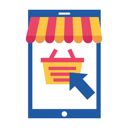 mobile basket click online buying ecommerce vector illustrationのイラスト素材