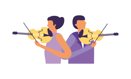 musician man and woman with violin vector illustrationのイラスト素材