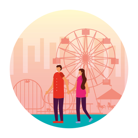 couple holding hands in the fun fair carnival vector illustrationのイラスト素材